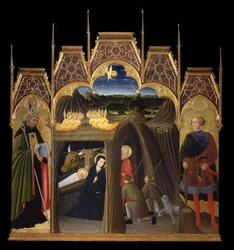 Anbetung der Hirten zwischen den Heiligen Augustin und Galgano